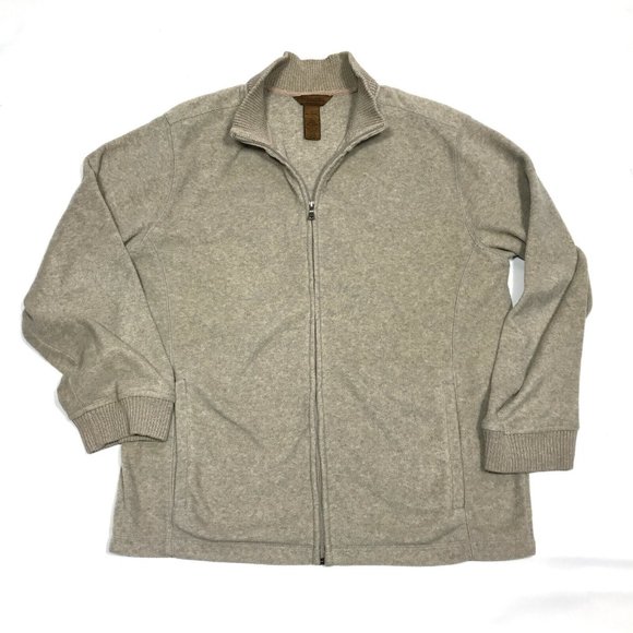 St John's Bay Beige Full Zip Long Sleeve Fleece Sweater Jacket Mens Large - Picture 1 of 4